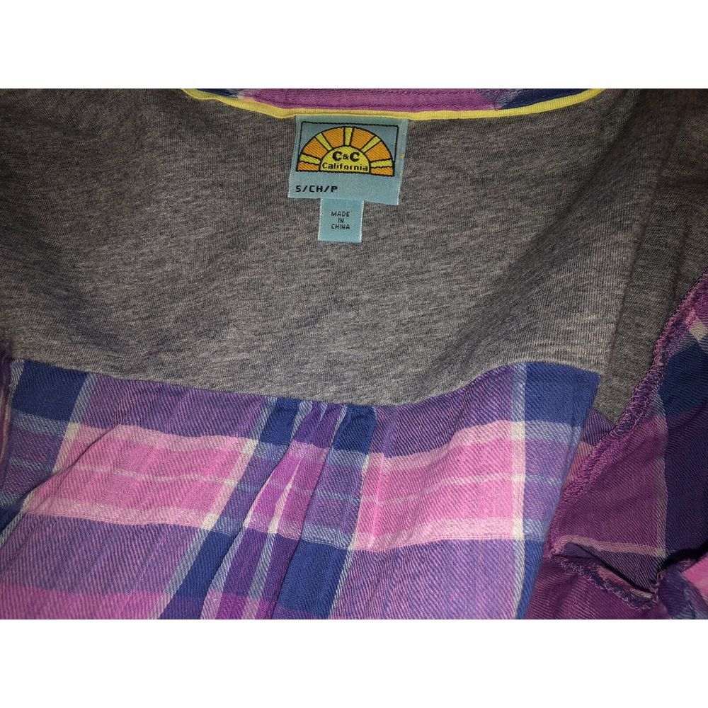 C&C California Rolled Sleeve‎ Arroyo Plaid Check Pocket Shirt Purple pink  S - Picture 7 of 9